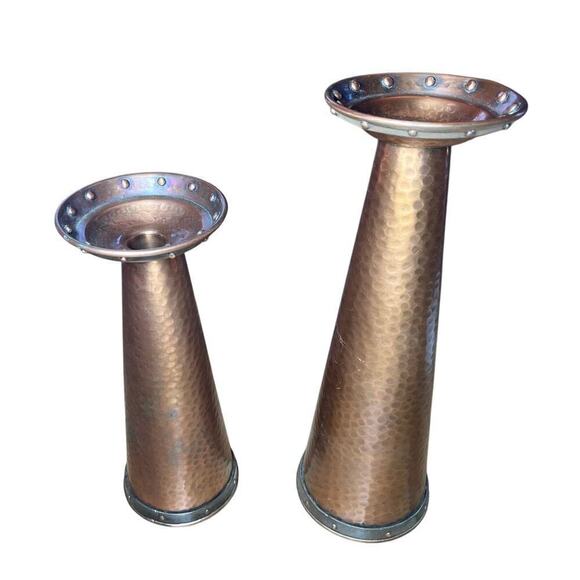 The White Barn Candle Co. 2 Hammered copper candle stands/holders. 12 & 10"India - Picture 2 of 8